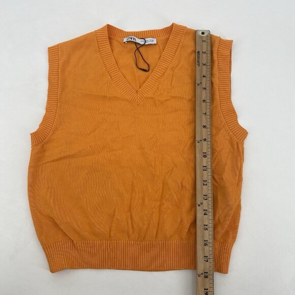Zara Women’s Size M Orange V-Neck Sleeveless Sweater Knit Vest Top Preppy - Picture 6 of 9